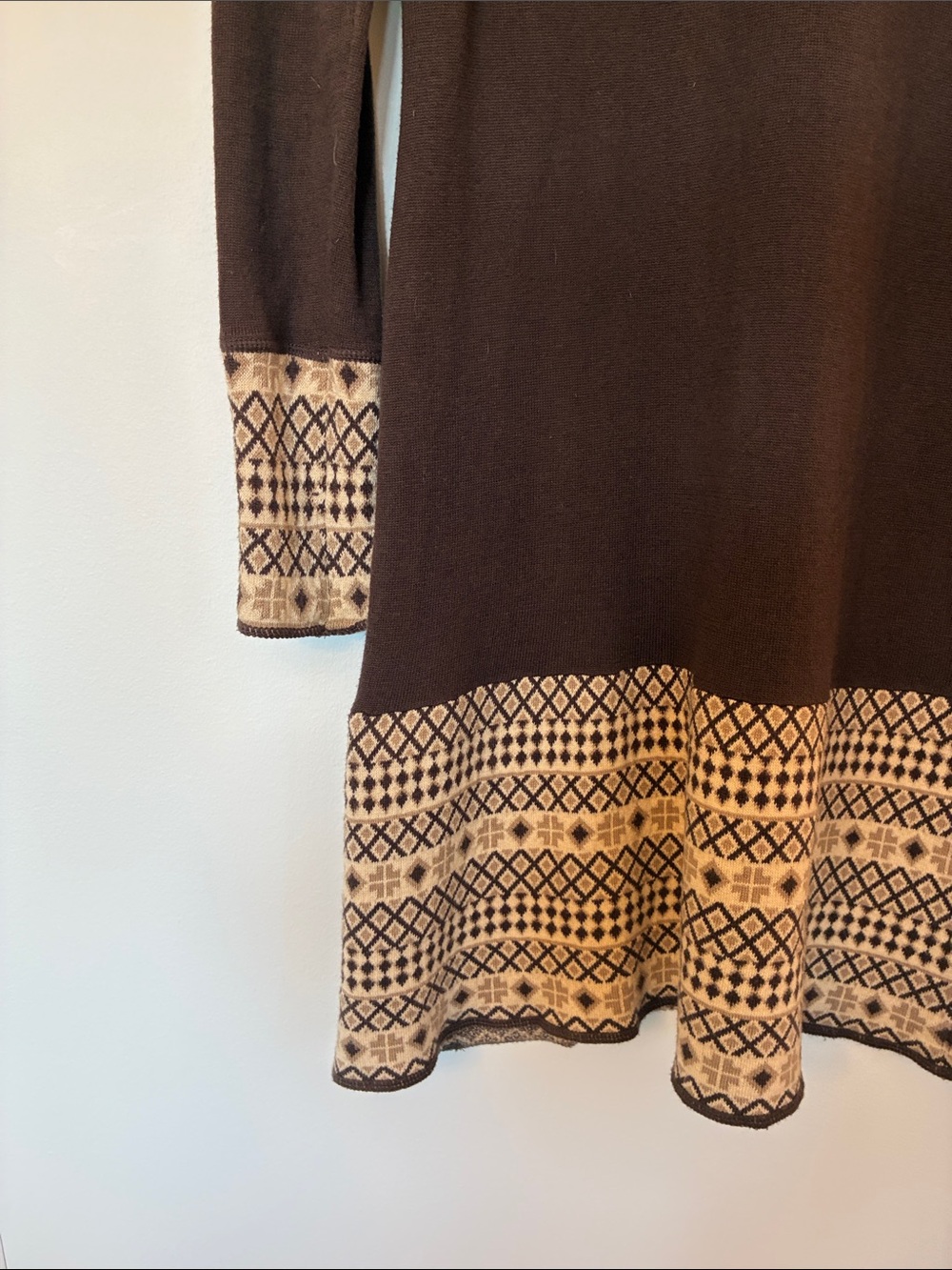 Prana Brown Fall midi Dress with Cream Fair Isle Accents Wool, Cashmere, Cotton - Picture 3 of 10